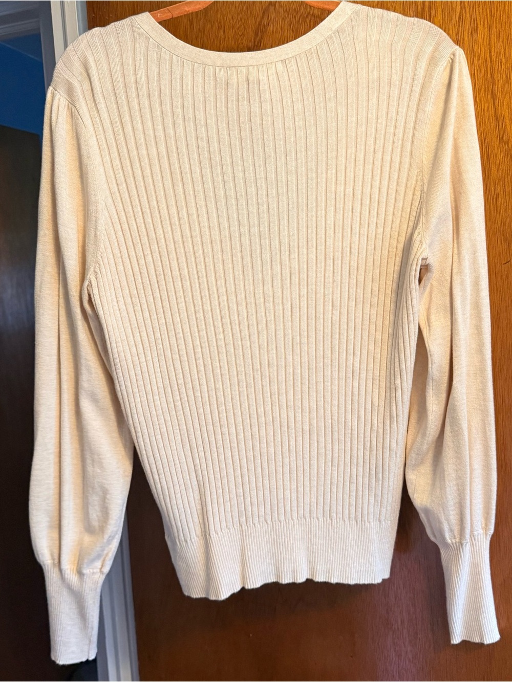 NWOT Medium Cream Ribbed Button-Front V-Neck Sweater - Picture 2 of 7